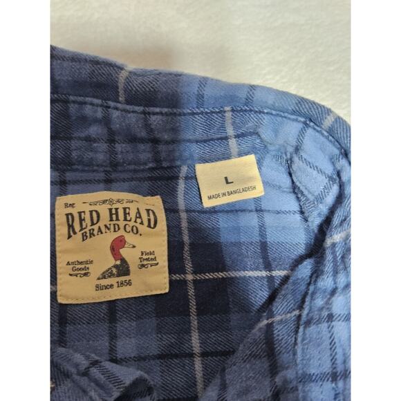 Red Head Flannel Shirt Men's Large Blue Plaid Long Sleeve Button Up 100% Cotton - Picture 3 of 6